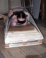 Wrapped slave girl as a meat package